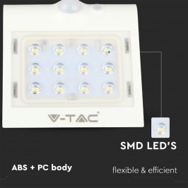 V-TAC VT-767-2 LAMPADA BIANCA DA MURO LED 1,5W CON PANNELLO SOLARE E SENSORE - SKU 8276